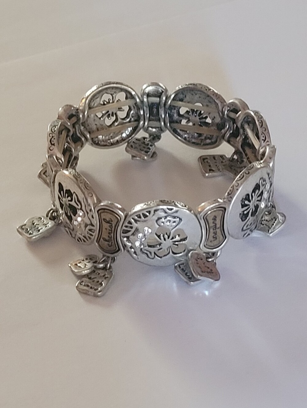 Silver Floral Charm Link Bracelet - Women